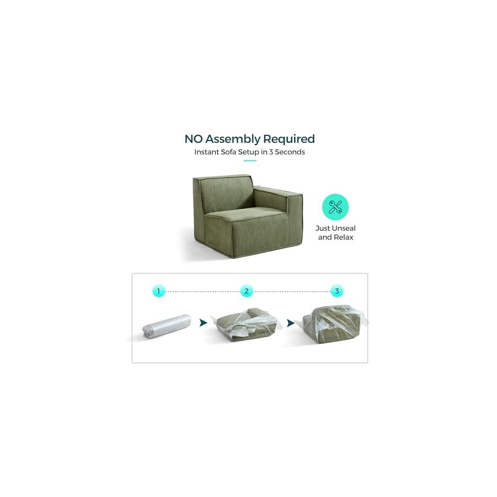 Modulares Polsterhocker-Element, bequemer, rahmenloser Cord-Hocker für Wohnzimmer-Sofas, keine Montage erforderlich, Grün