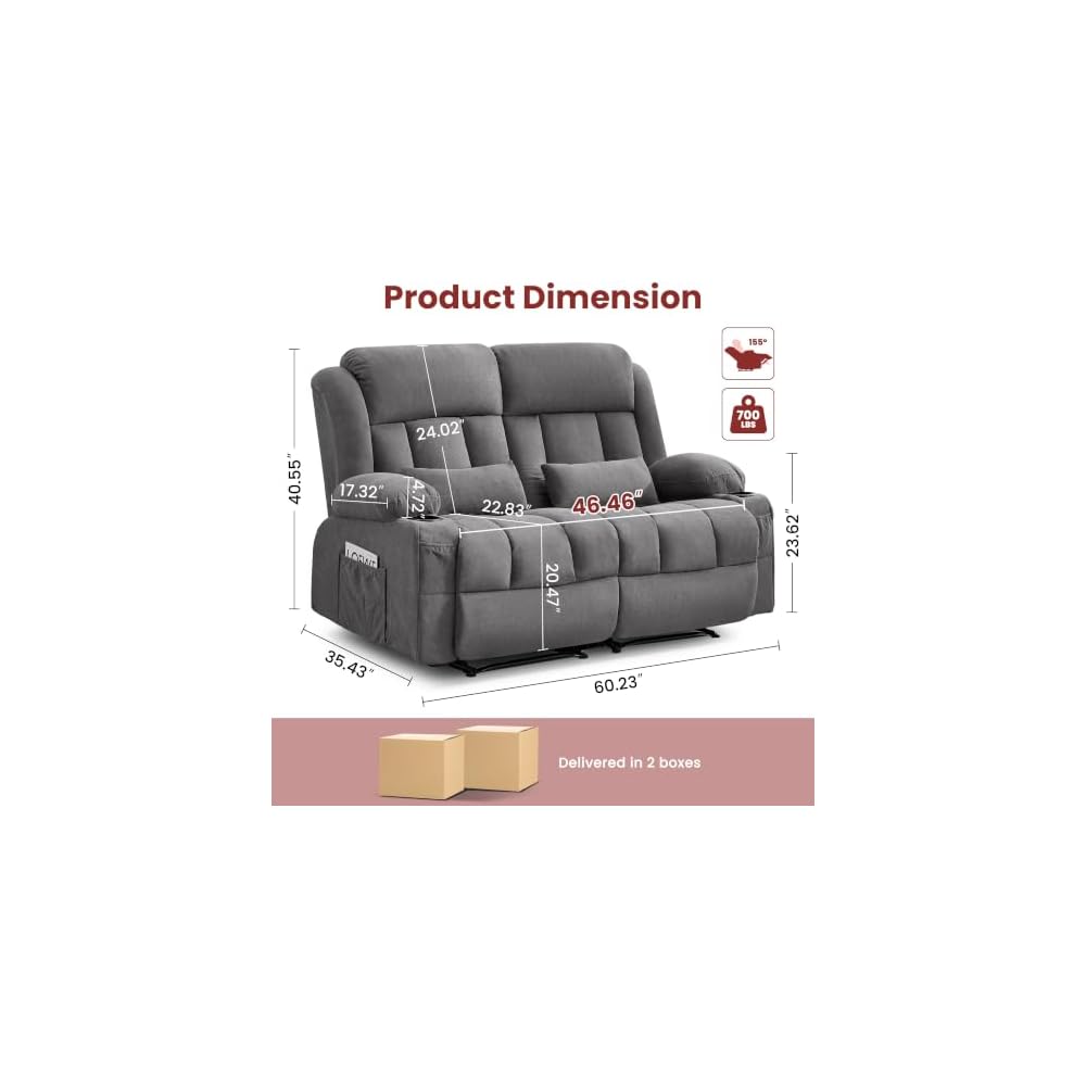 Reclining Loveseat Sofa for Living Room, Ergonomic Backrest with Cup Holders&Side Pockets