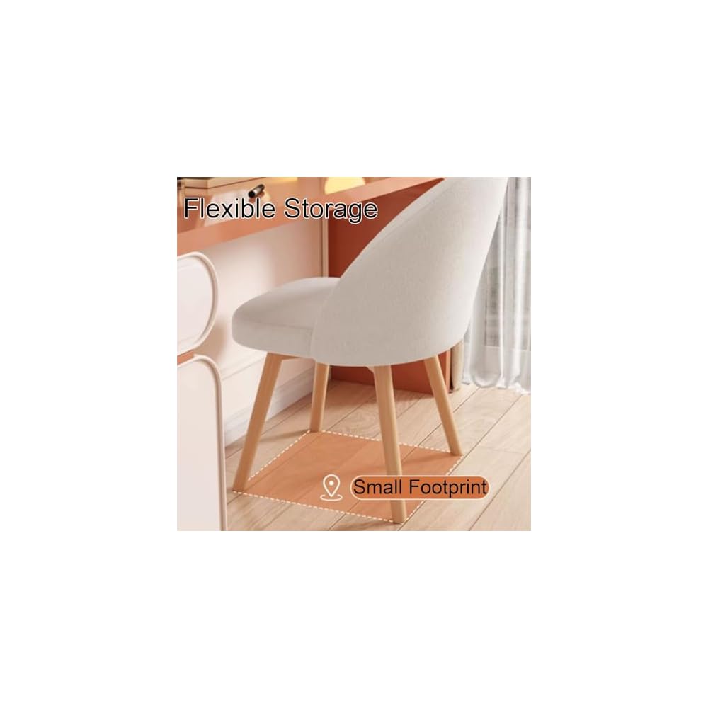Blue Cotton Linen Swivel Vanity Chair with Back, Stylish Wood Legs for Bedroom & Beauty Room, Comfortable Makeup Chair, Modern Design, Home Decor Furniture