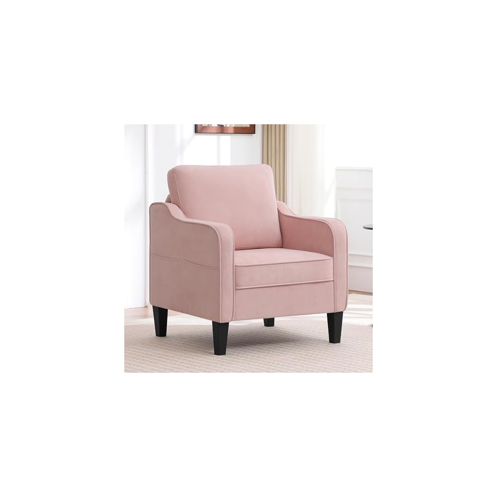 Akzentstuhl für das Wohnzimmer, Mid-Century-Modern-Lesesessel für das Schlafzimmer, gepolsterter Armlehnstuhl mit Seitentaschen, bequemes Einzelsofa für Büro, Wohnung, kleine Räume, Hellbraun