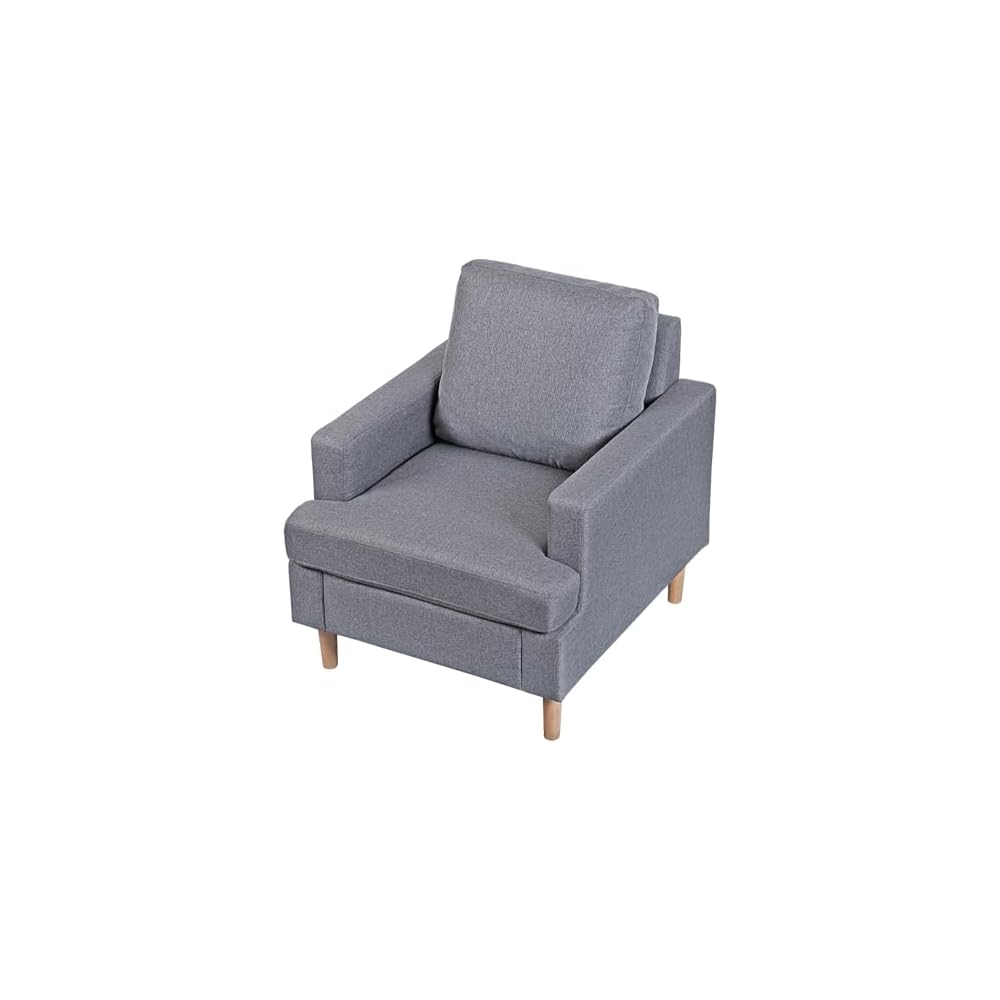 Upholstered Accent Chair with Arms - Linen Fabric Armchair for Living Room Bedroom - Solid Wood Legs - Gray
