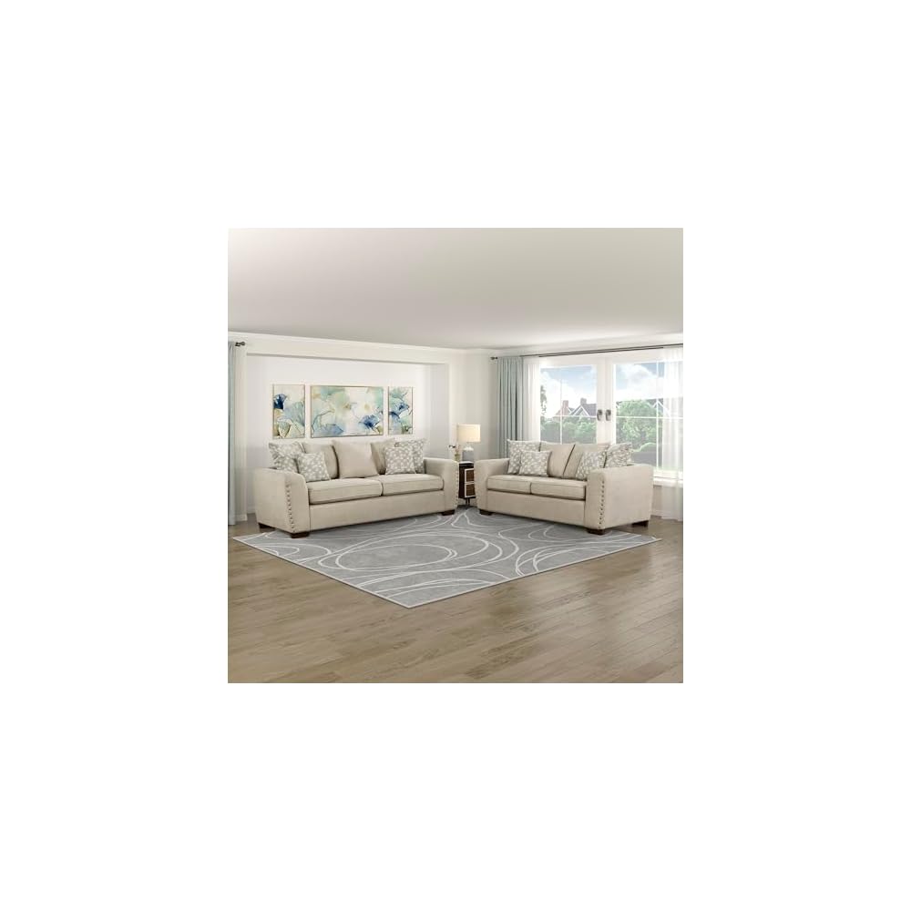 Akzentstuhl, Polstersessel aus Chenille, Einzelsessel mit 3 Kissen, Holzbeine, Armlehnen im Track-Design, Ziernägel, moderner Sessel für Wohnzimmer/Schlafzimmer/Büro/Wartezimmer, Grau