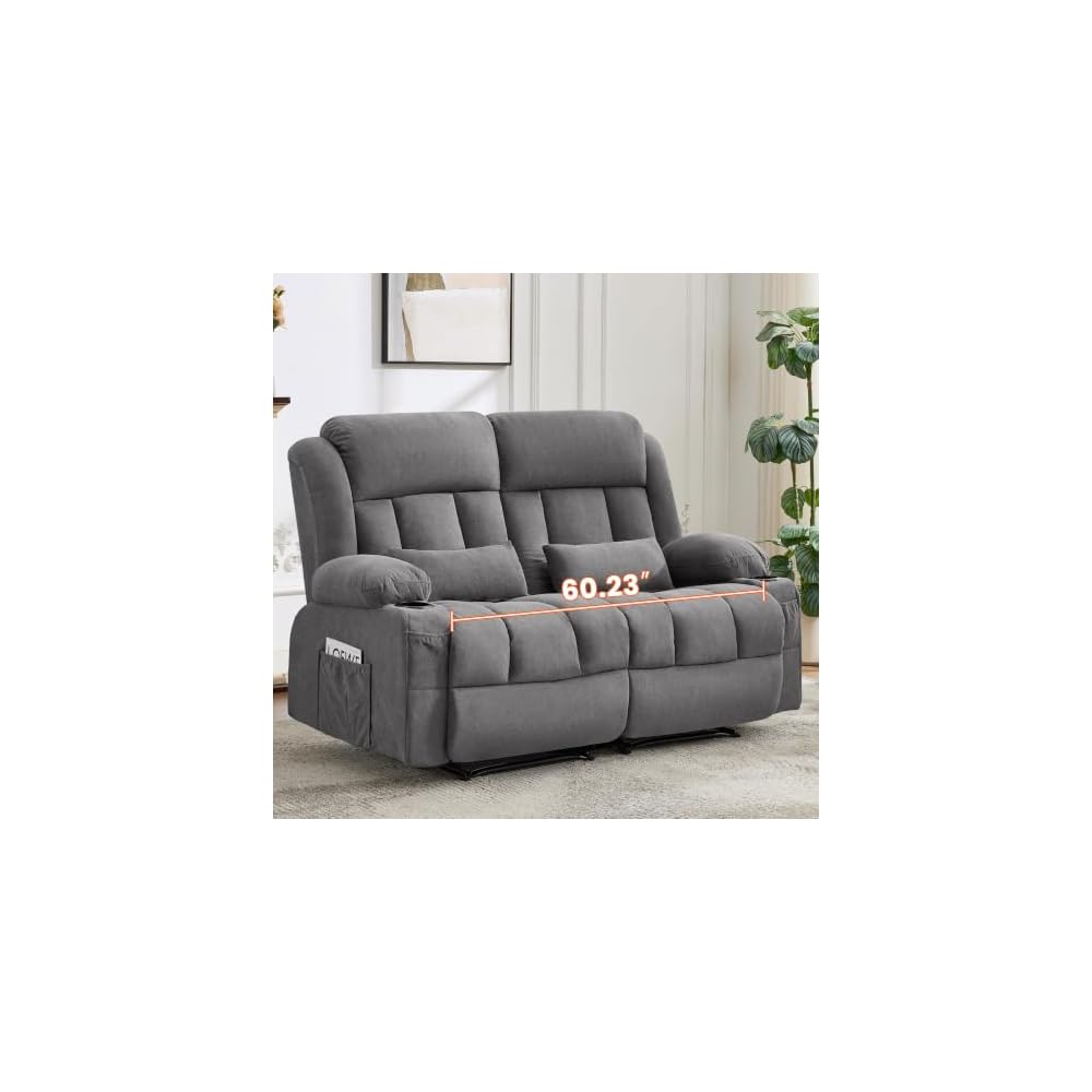 Reclining Loveseat Sofa for Living Room, Ergonomic Backrest with Cup Holders&Side Pockets
