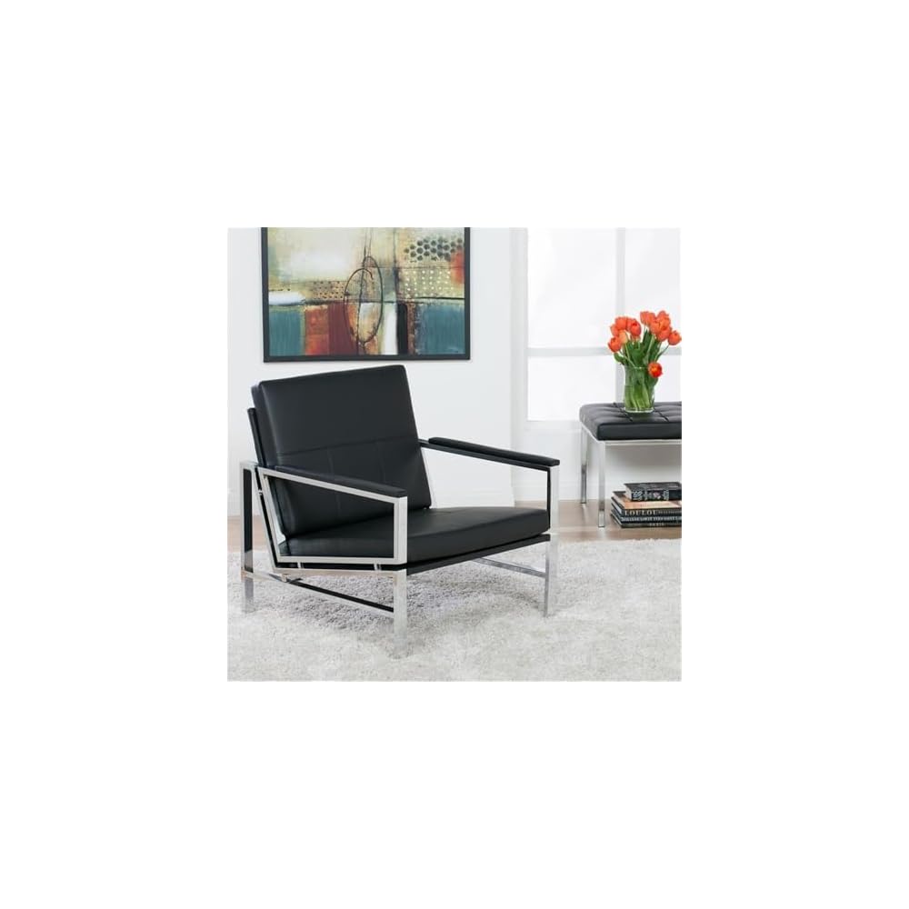 Atlas Modern Accent Chair in Blended Leather, Chrome / Black
