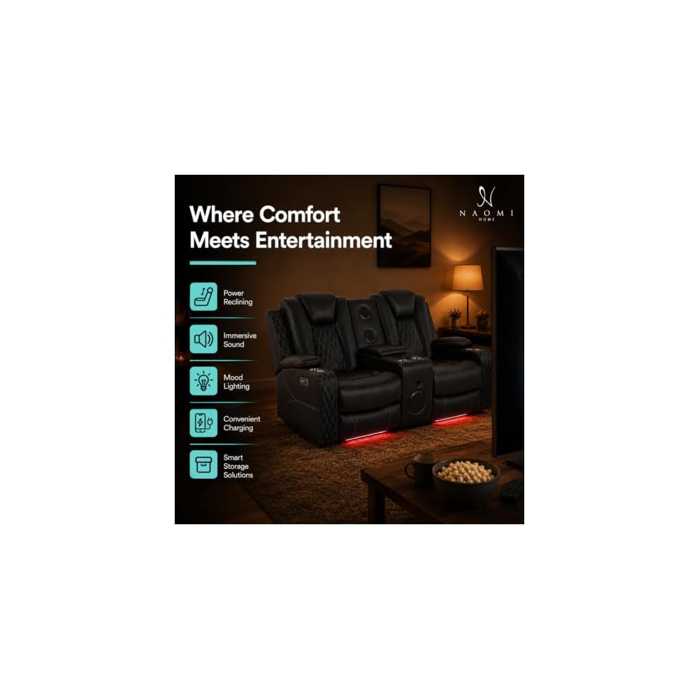Chicago Power Reclining Loveseat,Premium Air Leather - Black