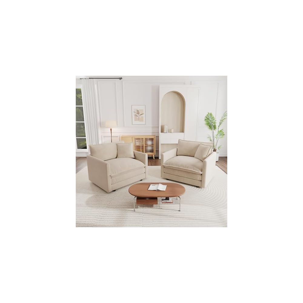 41,4" breites Einzelsofa, bequemer, tief gepolsterter Chenille-Sessel mit Zierkissen für Wohnzimmer, Schlafzimmer, Büro und Apartment, Hellkaffee