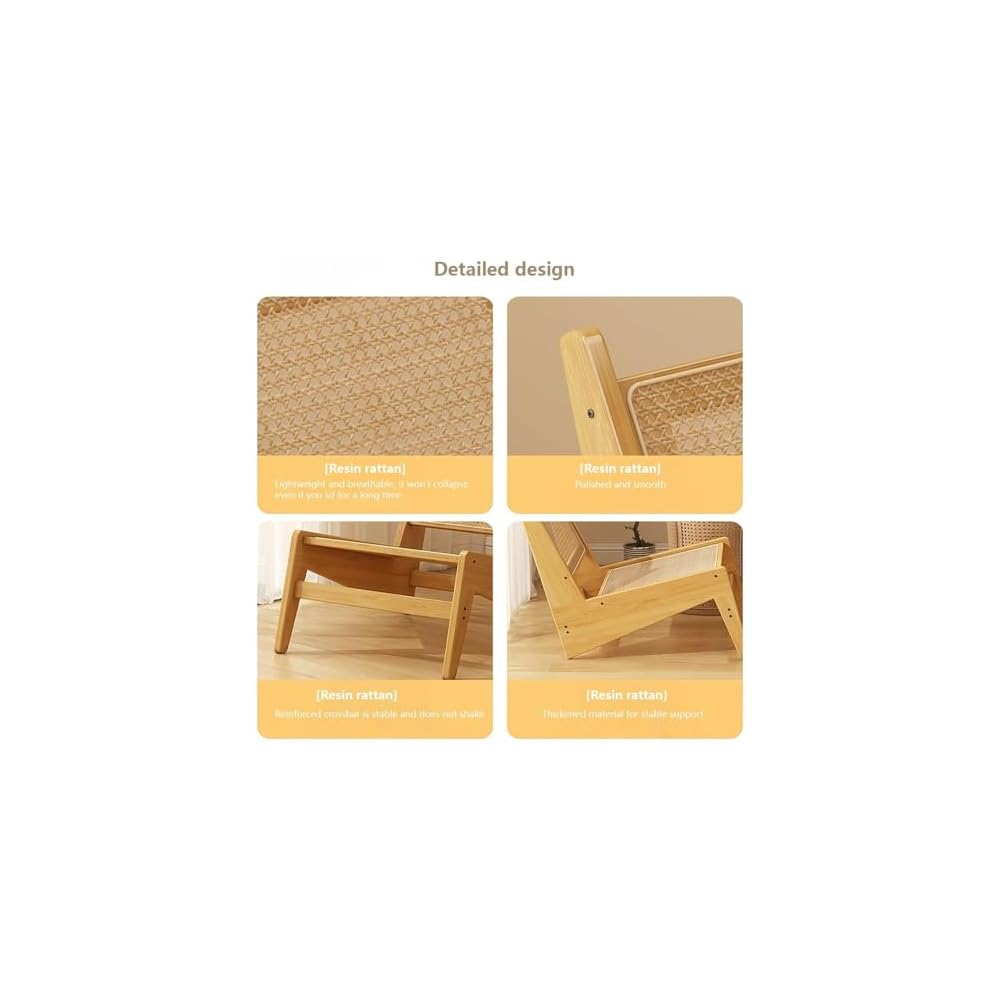 Japanese Sleek Back Support Chair - Solid Wood & Rattan Floor Seating for Balcony, Single Lounge Chair, Modern Design, Comfortable and Stylish (Brown)