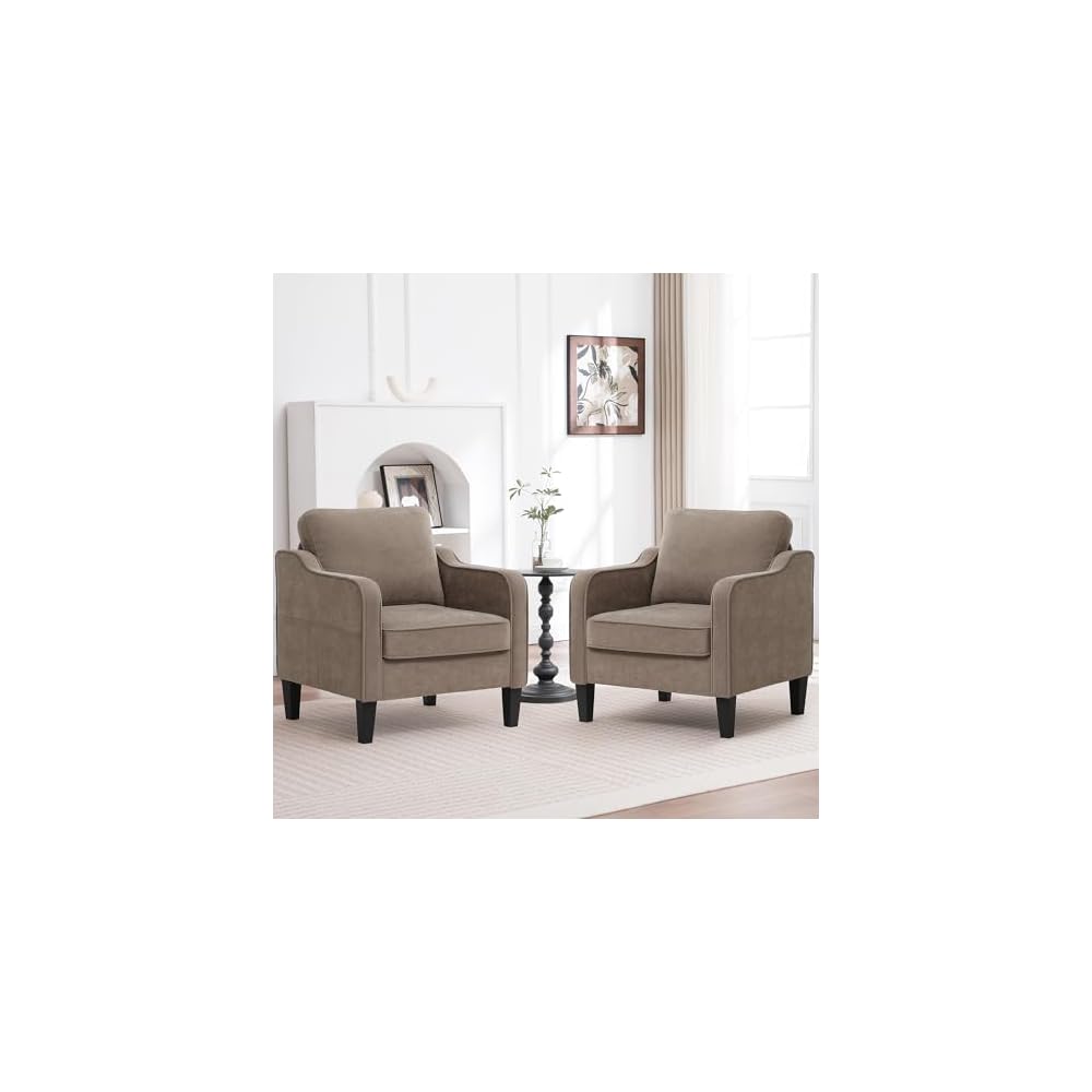 Akzentstuhl für das Wohnzimmer, Mid-Century-Modern-Lesesessel für das Schlafzimmer, gepolsterter Armlehnstuhl mit Seitentaschen, bequemes Einzelsofa für Büro, Wohnung, kleine Räume, Hellbraun
