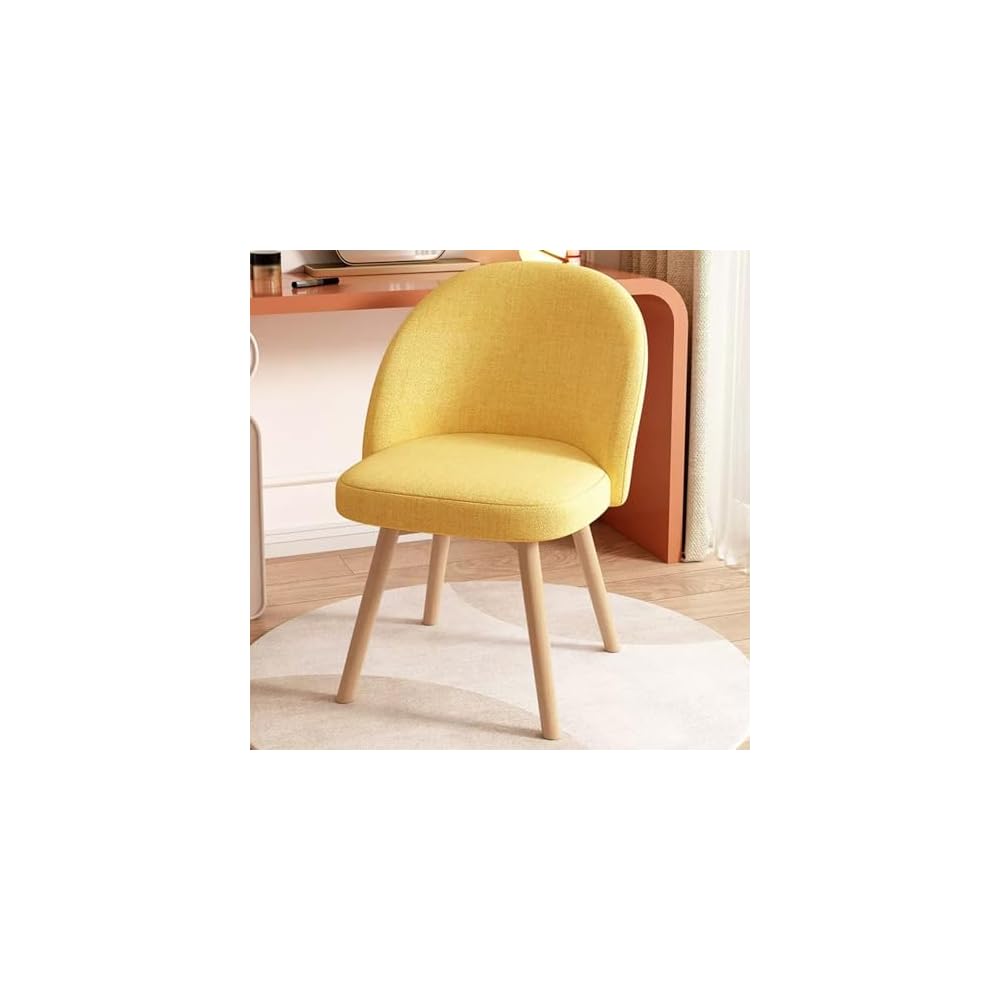 Blue Cotton Linen Swivel Vanity Chair with Back, Stylish Wood Legs for Bedroom & Beauty Room, Comfortable Makeup Chair, Modern Design, Home Decor Furniture