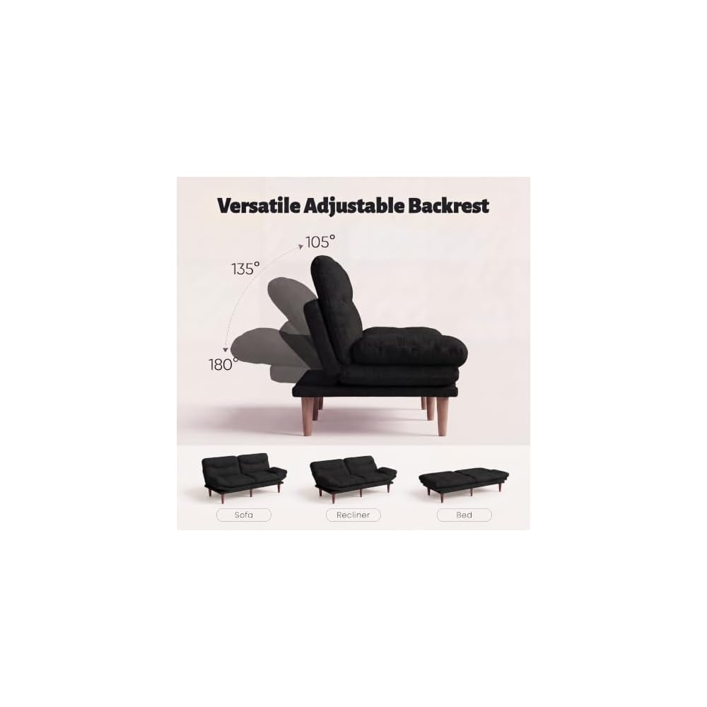 Futon Sofa Bed, 66'' Loveseat with Adjustable Armrest & Backrest