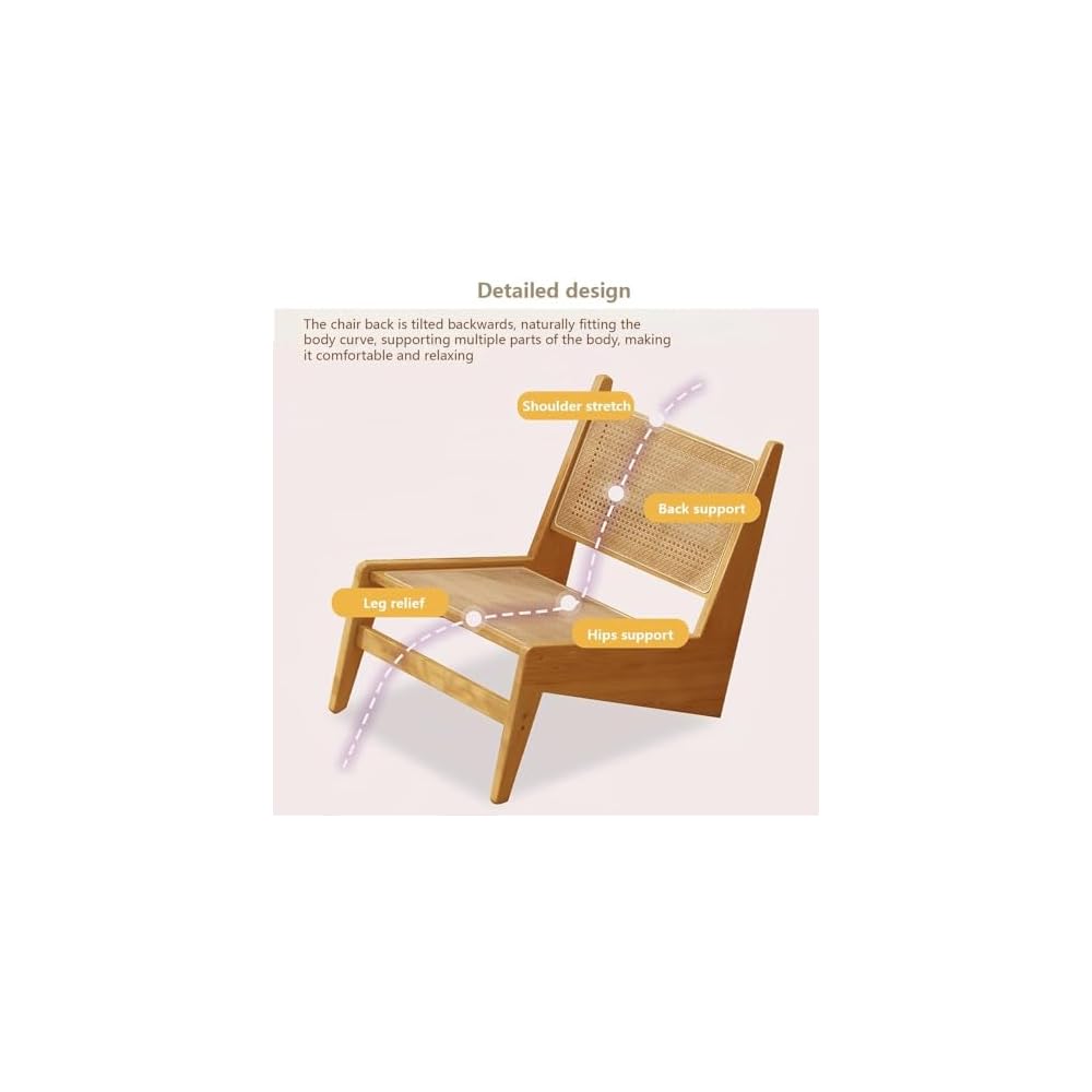 Japanese Sleek Back Support Chair - Solid Wood & Rattan Floor Seating for Balcony, Single Lounge Chair, Modern Design, Comfortable and Stylish (Brown)