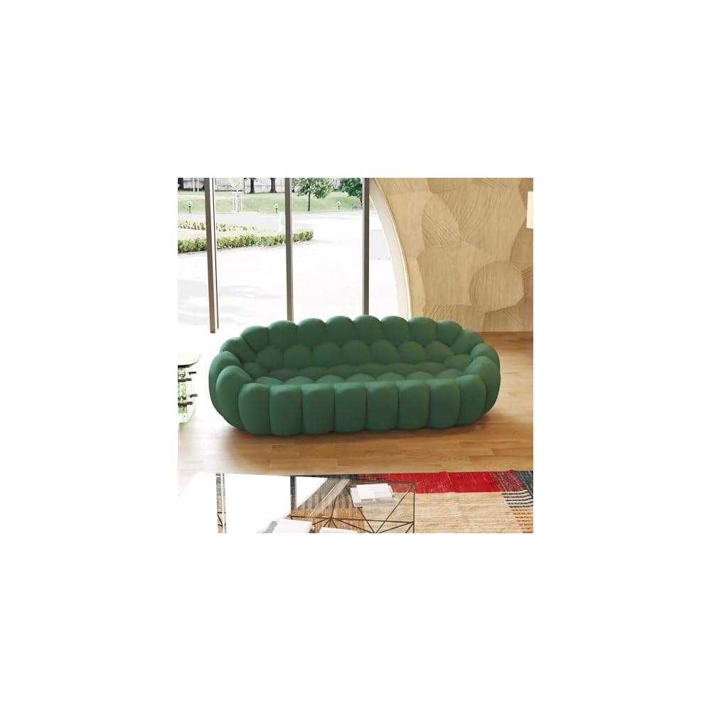 3 Seater Bubble Sofa Curved Couch, 98.43'' Comfy Upholstered Mesh Fabric Floor Sofa, 3D Honeycomb Shape Modern Couch for Living Room, Office, Apartment, Small Space (Green)