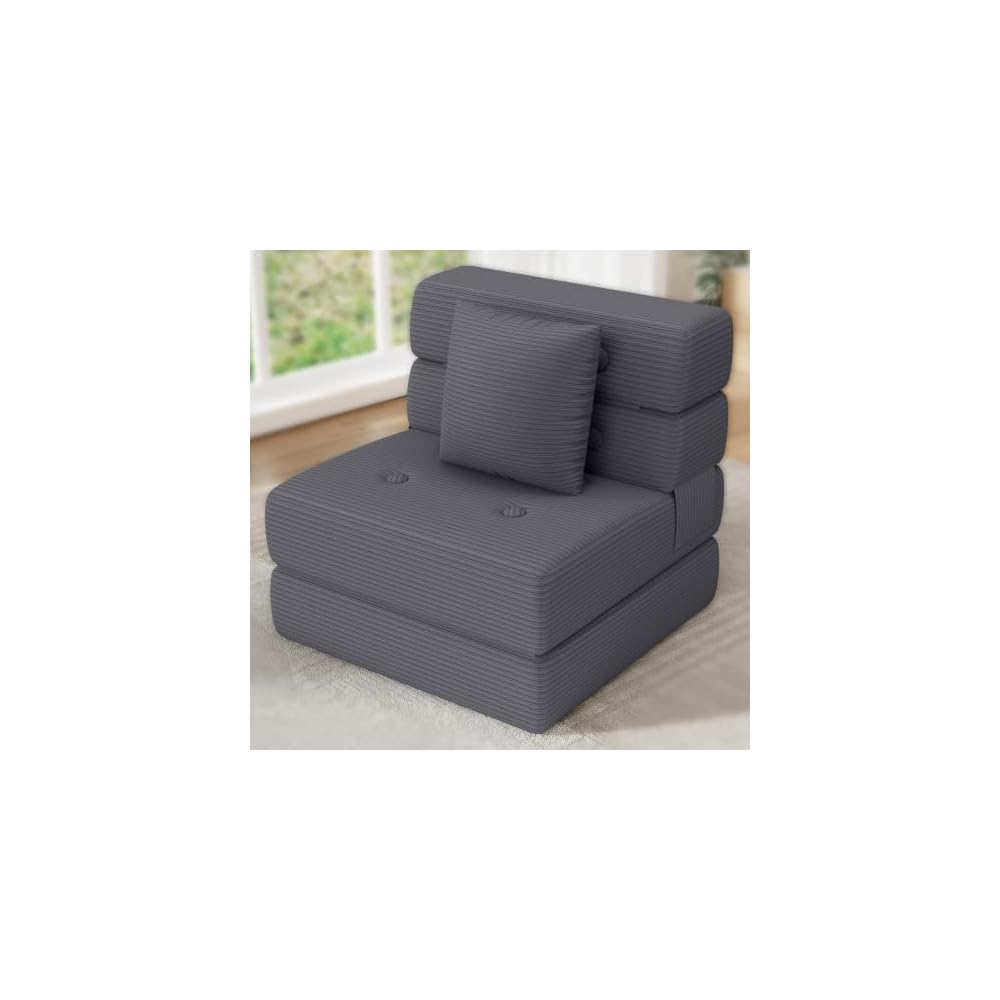Folding Sofa Bed, One-Piece Foam Convertible Sleeper Chair, Grey, Single