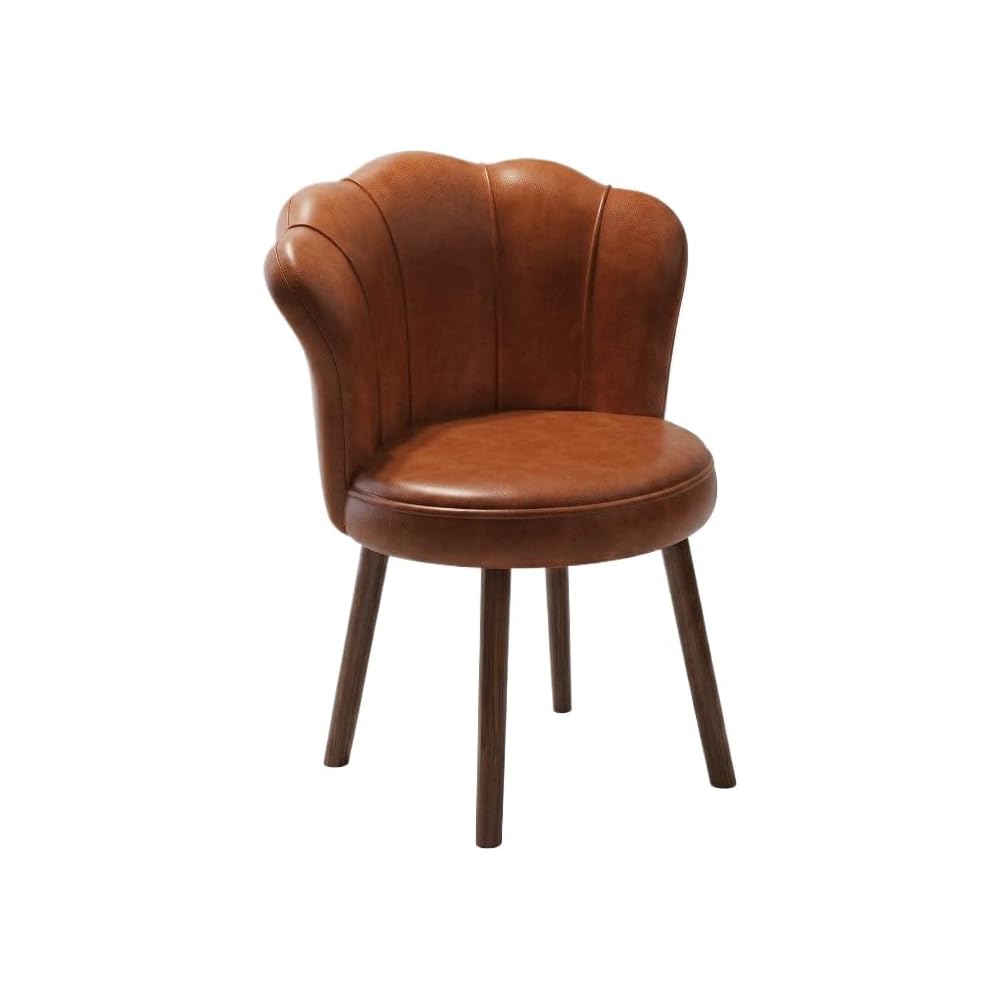 Akzentstuhl mit Drehfunktion, Kunstlederpolsterung, hochdichter Schaumstoff, Beine aus massivem Kautschukholz – Schmink-, Schreibtisch- oder Wohnzimmerstuhl ([Drehbare Massivholzbeine] Grau - verschleißfestes Öl-Wachs-Leder)