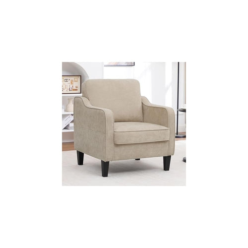 Akzentstuhl für das Wohnzimmer, Mid-Century-Modern-Lesesessel für das Schlafzimmer, gepolsterter Armlehnstuhl mit Seitentaschen, bequemes Einzelsofa für Büro, Wohnung, kleine Räume, Hellbraun