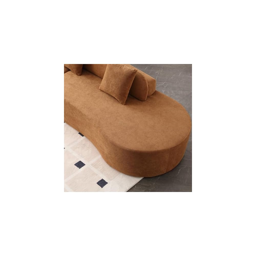 130.5" Curved Sofa for Living Room, Modern Minimalist Cloud Sectional Couch Oversized Compressed Boneless 3-Seater Deep Seat Sofa with 3 Throw Pillows, No Assembly Needed, Brown