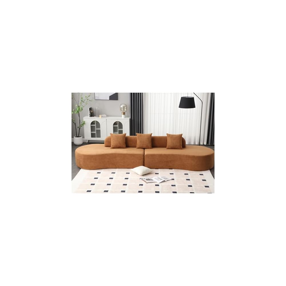 130.5" Curved Sofa for Living Room, Modern Minimalist Cloud Sectional Couch Oversized Compressed Boneless 3-Seater Deep Seat Sofa with 3 Throw Pillows, No Assembly Needed, Brown