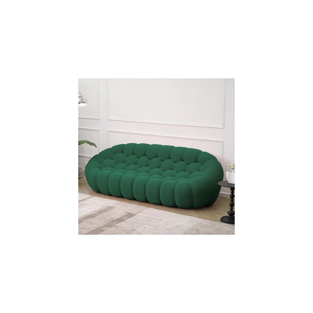 3 Seater Bubble Sofa Curved Couch, 98.43'' Comfy Upholstered Mesh Fabric Floor Sofa, 3D Honeycomb Shape Modern Couch for Living Room, Office, Apartment, Small Space (Green)