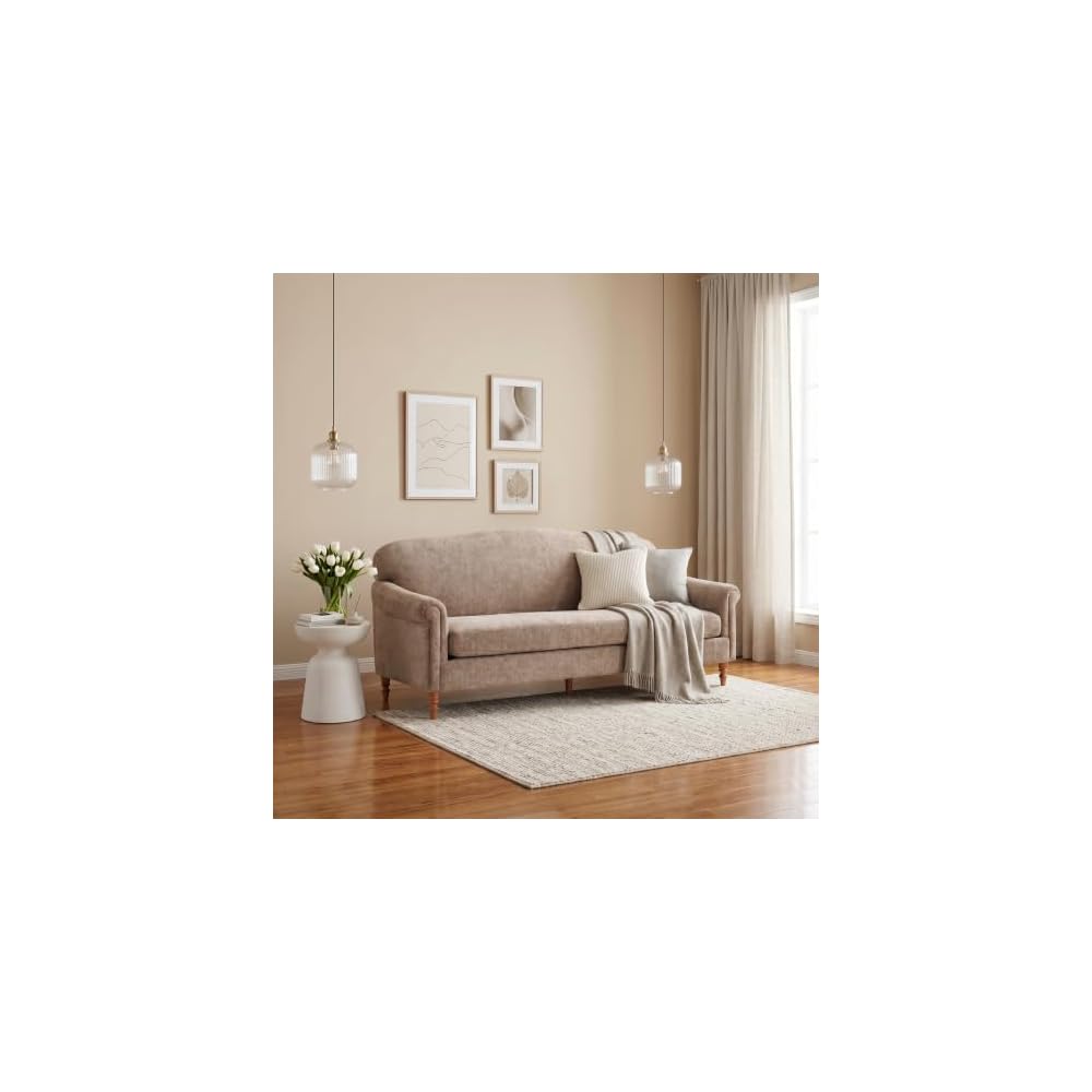 Sola 77,5'' Modernes Loveseat-Sofa aus Chenille mit gerollten Armlehnen und Rahmen aus Kautschukholz, 2-Sitzer-Sofa für Wohnzimmer, bequeme Couch für Hotel/Apartment, Haferfarben