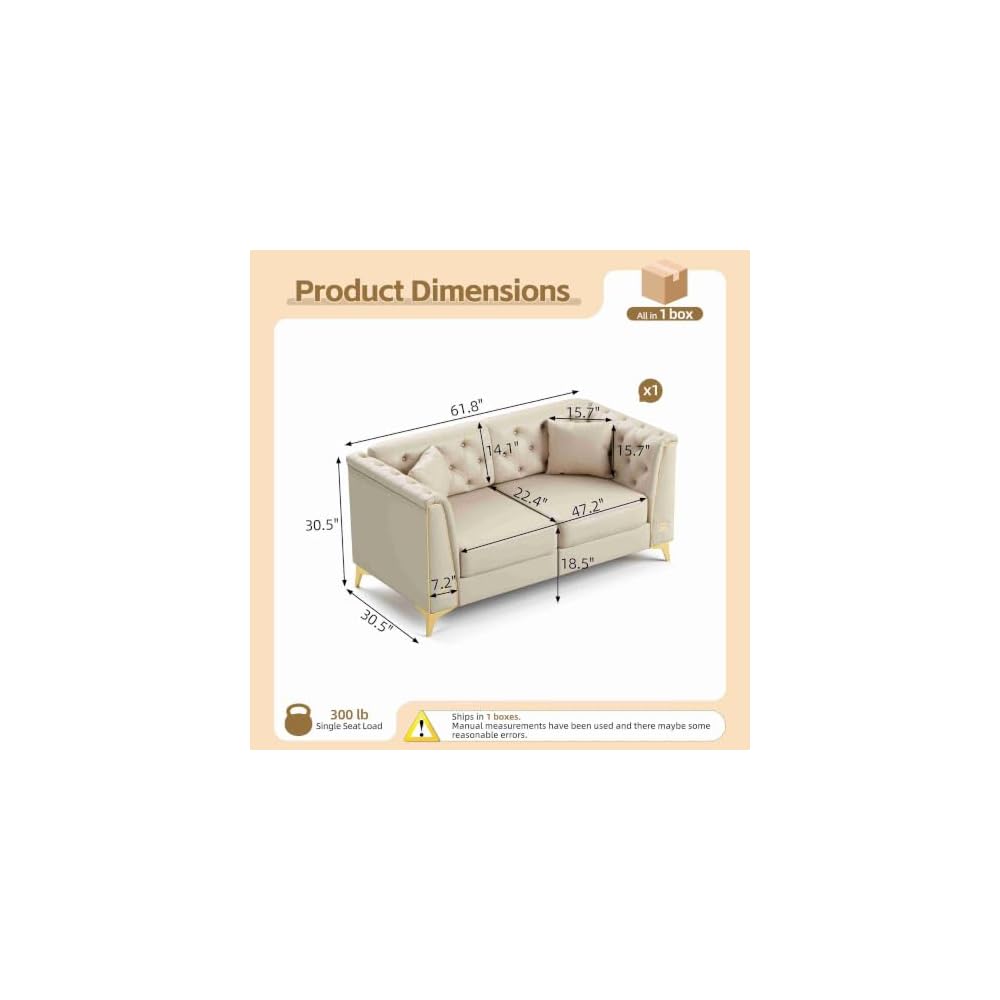 61,8'' Chesterfield-Ecksofa, beige Couch aus Kunstleder, goldene Akzente