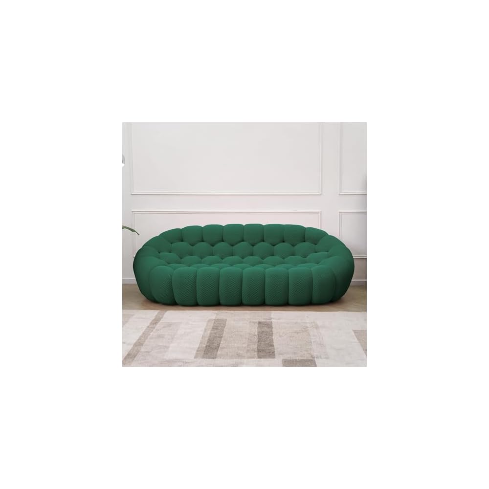 3 Seater Bubble Sofa Curved Couch, 98.43'' Comfy Upholstered Mesh Fabric Floor Sofa, 3D Honeycomb Shape Modern Couch for Living Room, Office, Apartment, Small Space (Green)