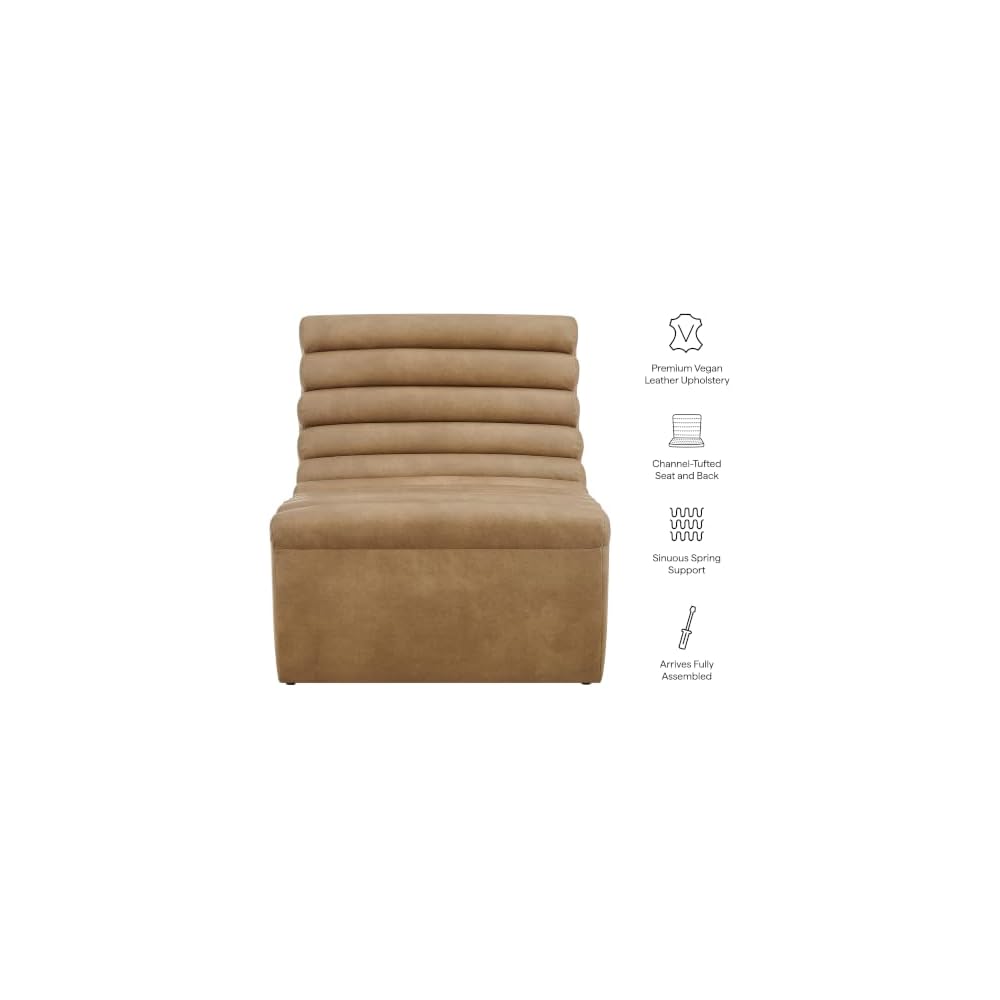Corbin Vegan Leather Accent Chair with Channel Tufting in Toast