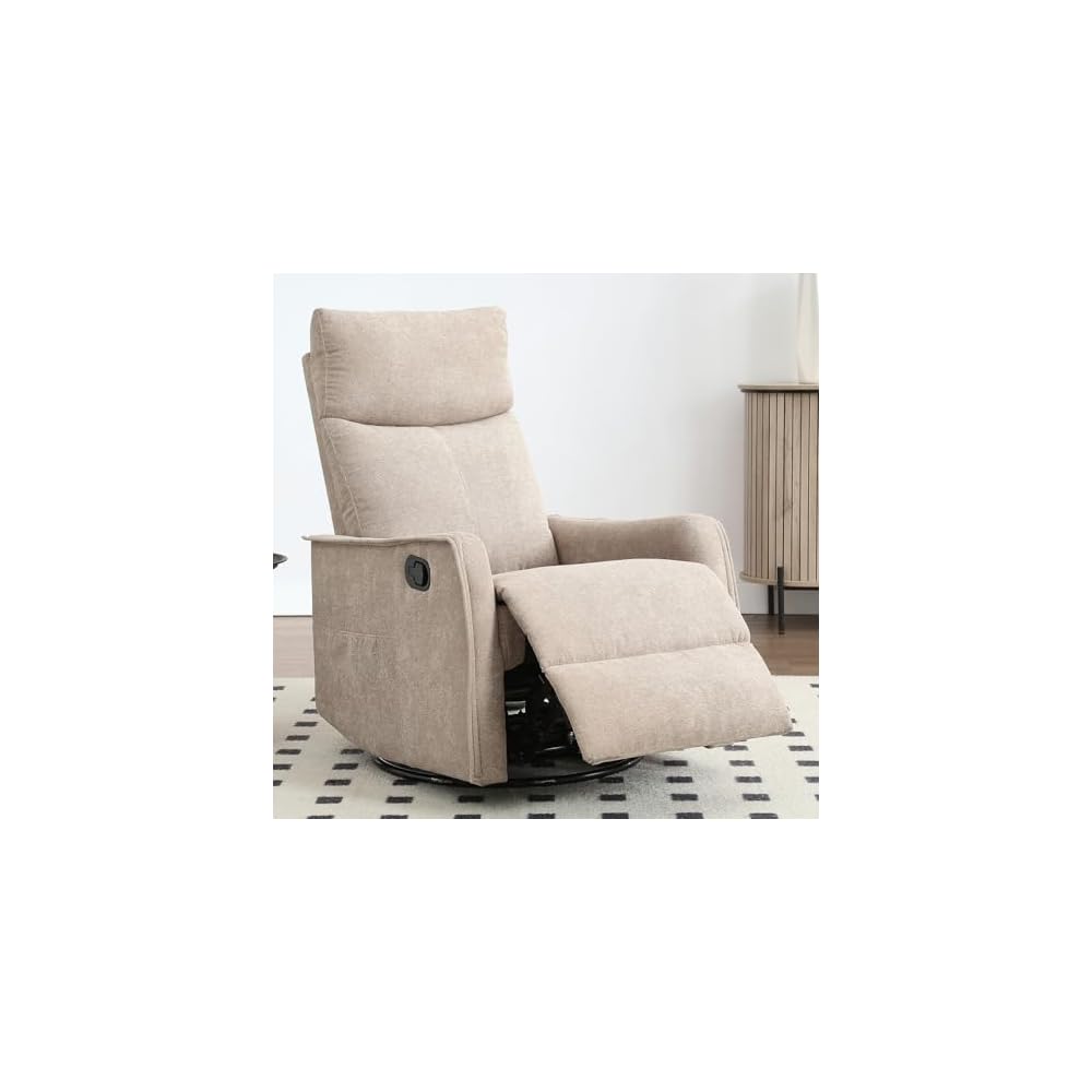 Swivel Rocker Recliner Chair, 360° Swivel Recliner with Heat and Massage, Rocker Recliner Nursery Glider Chair with Side Pockets for Living Room