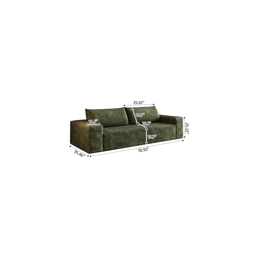71" Loveseat Sofa in a Box,Plush Corduroy Fabric Deep Seat Couch,No Assembly Required,Space-Saving Design,Comfy Seater Sofa for Living Room, Apartment, Bedroom & Office,Modern,Green