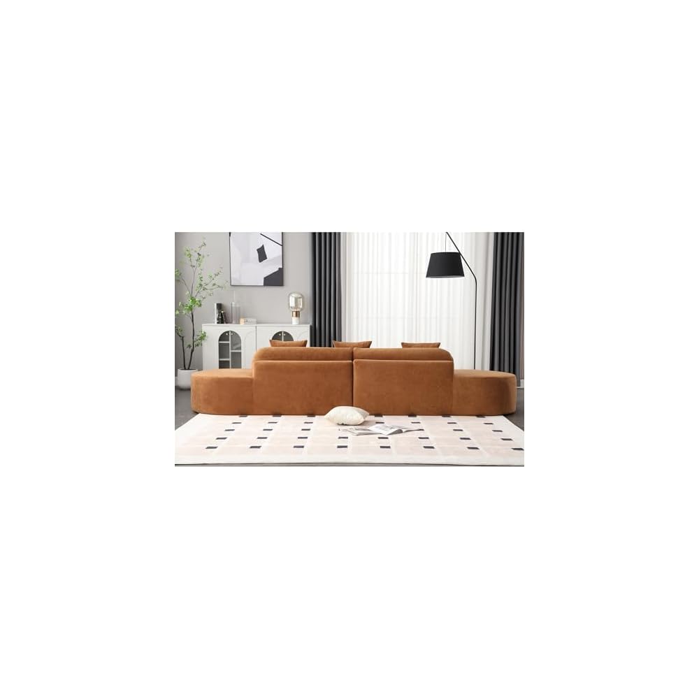 130.5" Curved Sofa for Living Room, Modern Minimalist Cloud Sectional Couch Oversized Compressed Boneless 3-Seater Deep Seat Sofa with 3 Throw Pillows, No Assembly Needed, Brown