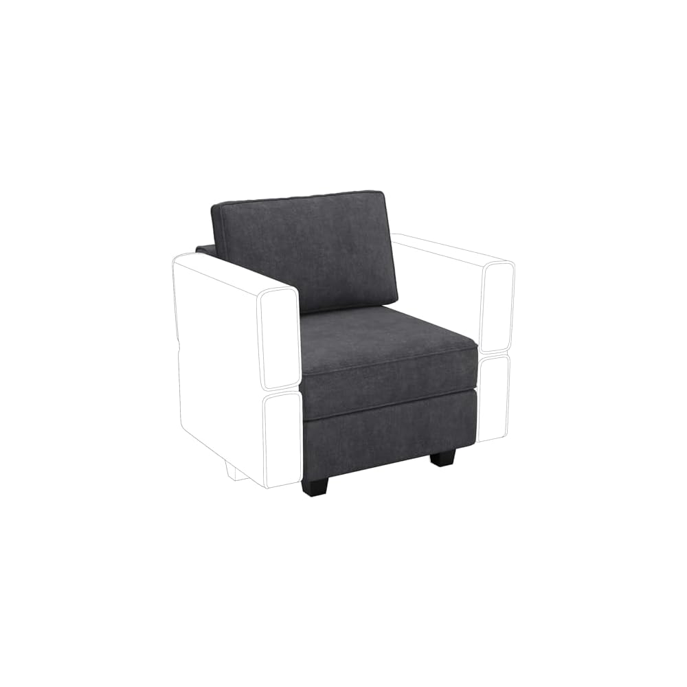 Terry Fabric Modular Sectional Sofa Middle Seat Module Couch Side Sectional Free Configuration Middle Part Dark Grey