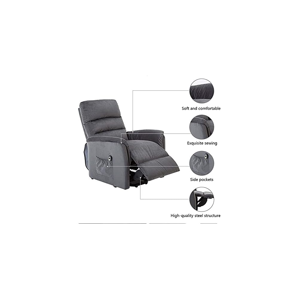 Elektrischer Aufstehsessel für Senioren, Stoffsofa, Wohnzimmersessel, elektrischer Relaxsessel mit Seitentasche, belastbar bis 150 kg