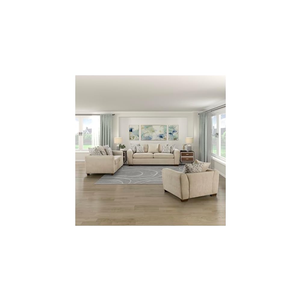 Akzentstuhl, Polstersessel aus Chenille, Einzelsessel mit 3 Kissen, Holzbeine, Armlehnen im Track-Design, Ziernägel, moderner Sessel für Wohnzimmer/Schlafzimmer/Büro/Wartezimmer, Grau