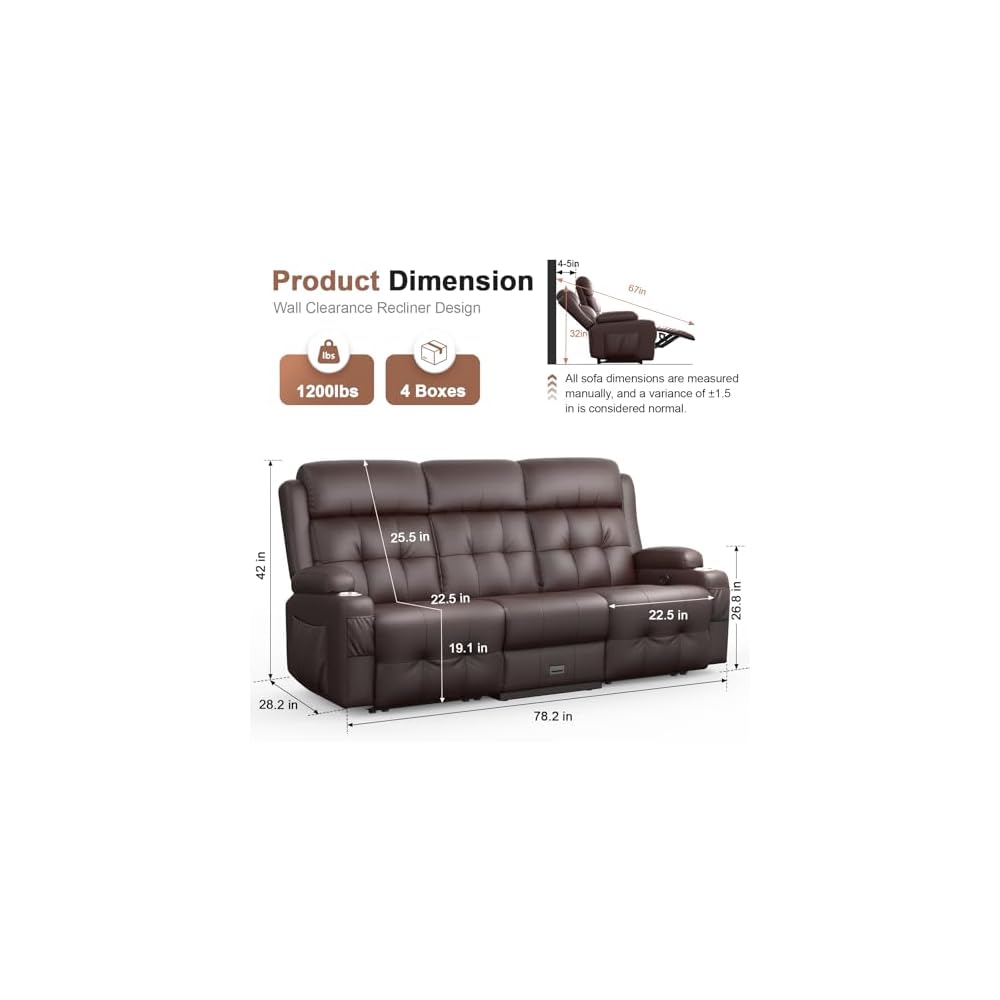 Loveseat Recliner, Oversized Reclining Loveseat, Massage Reclining Sofa With USB & Type C Port & Storage & Cup Holders, Recliner Couch, RV Wall Hugger Recliners Loveseats for Living Room & RV Camper