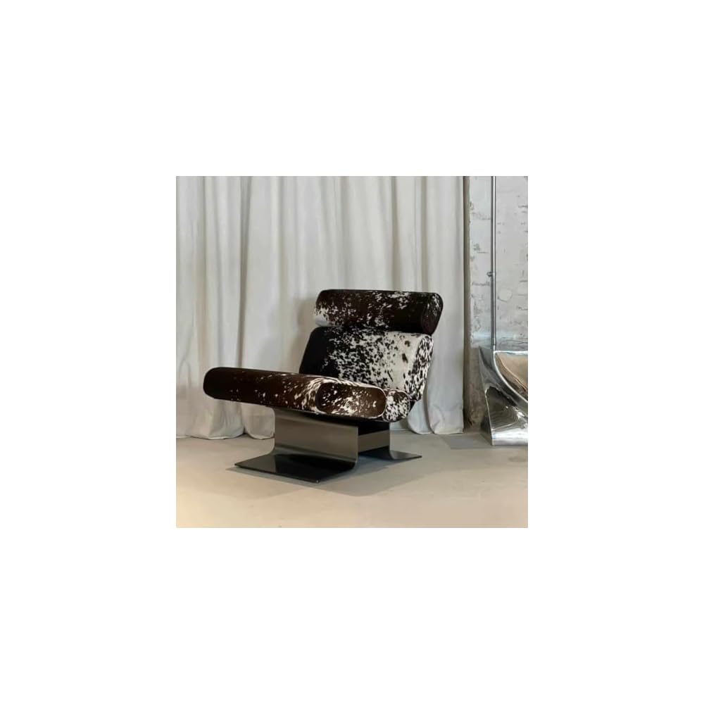 Moderner Loungesessel mit Polsterung aus echtem Fellleder, Designer-Akzentsessel mit Edelstahlgestell, luxuriöser Relaxsessel für Wohnzimmer, Schlafzimmer oder Balkon