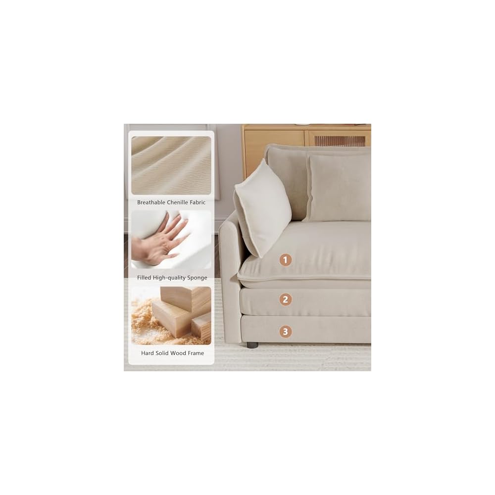 41,4" breites Einzelsofa, bequemer, tief gepolsterter Chenille-Sessel mit Zierkissen für Wohnzimmer, Schlafzimmer, Büro und Apartment, Hellkaffee