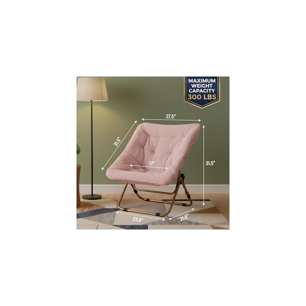 Comfy Folding Saucer Chair for Adults, Moon Chair, Pink