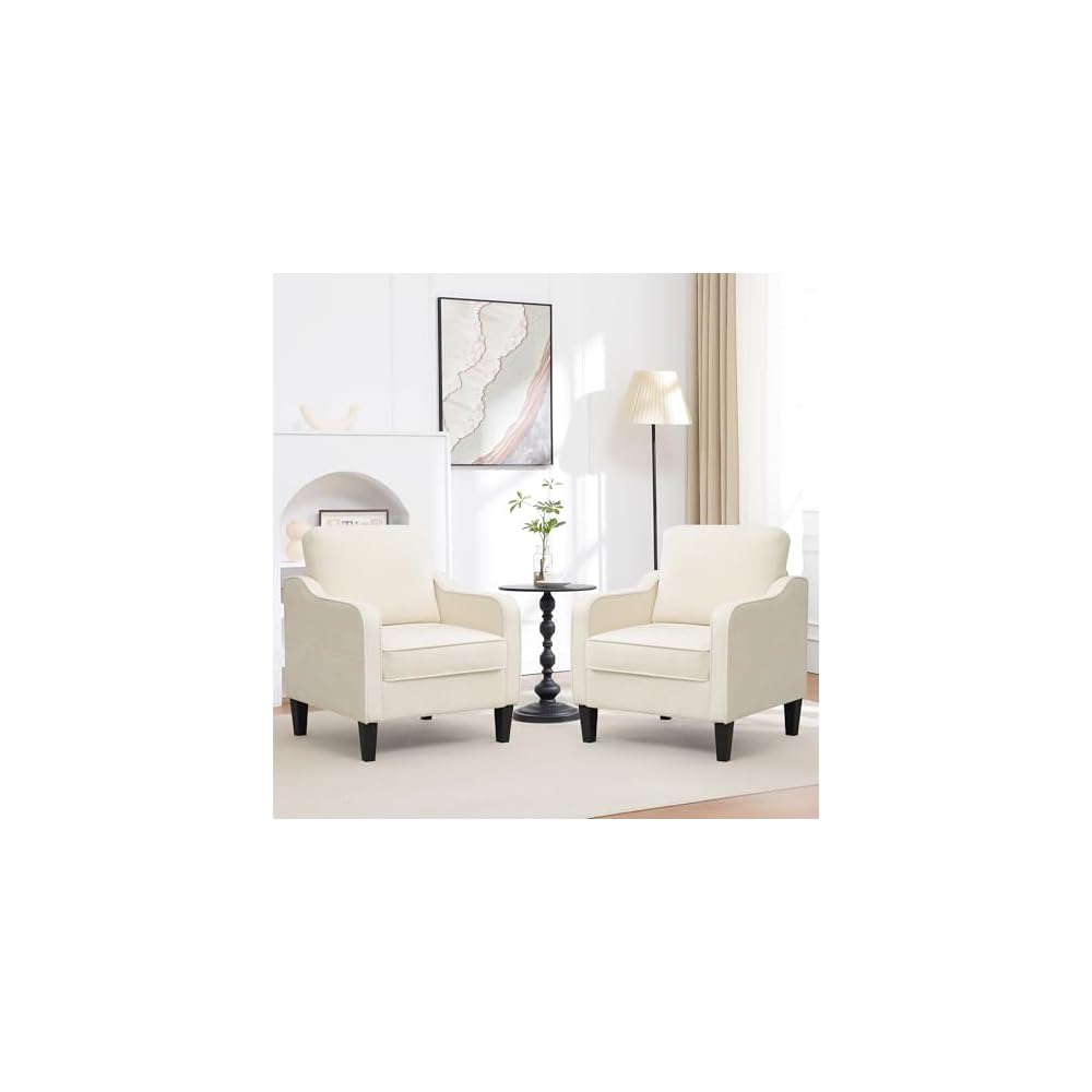 Akzentstuhl für das Wohnzimmer, Mid-Century moderner Lesesessel für das Schlafzimmer, gepolsterter Armlehnstuhl mit Seitentaschen, bequemer Einzelsessel für Büro, Wohnung, kleines Zimmer, Hellbraun