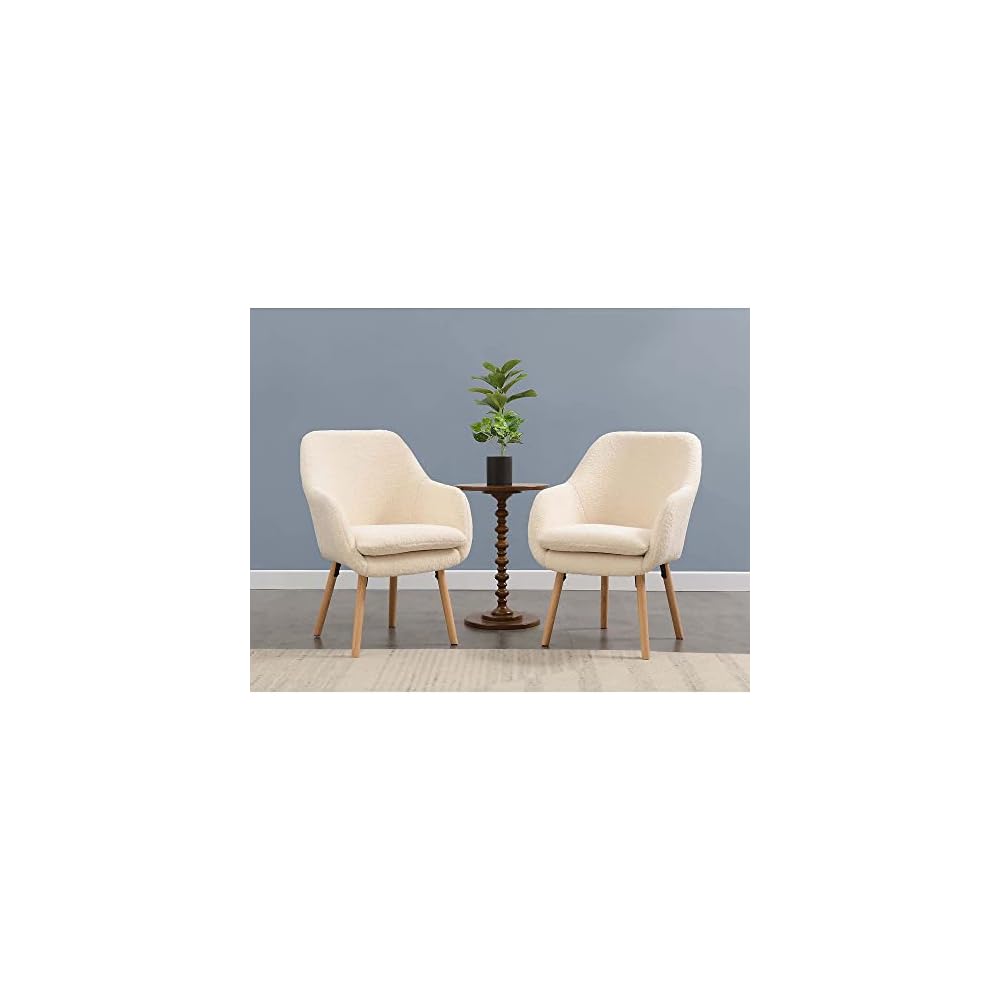 Take a Seat Charlotte Wingback Sherpa Accent Armchair 25.25" - Boho Transitional Boucle Lounge Chair for Office, Den, Living Room, Sherpa Cream