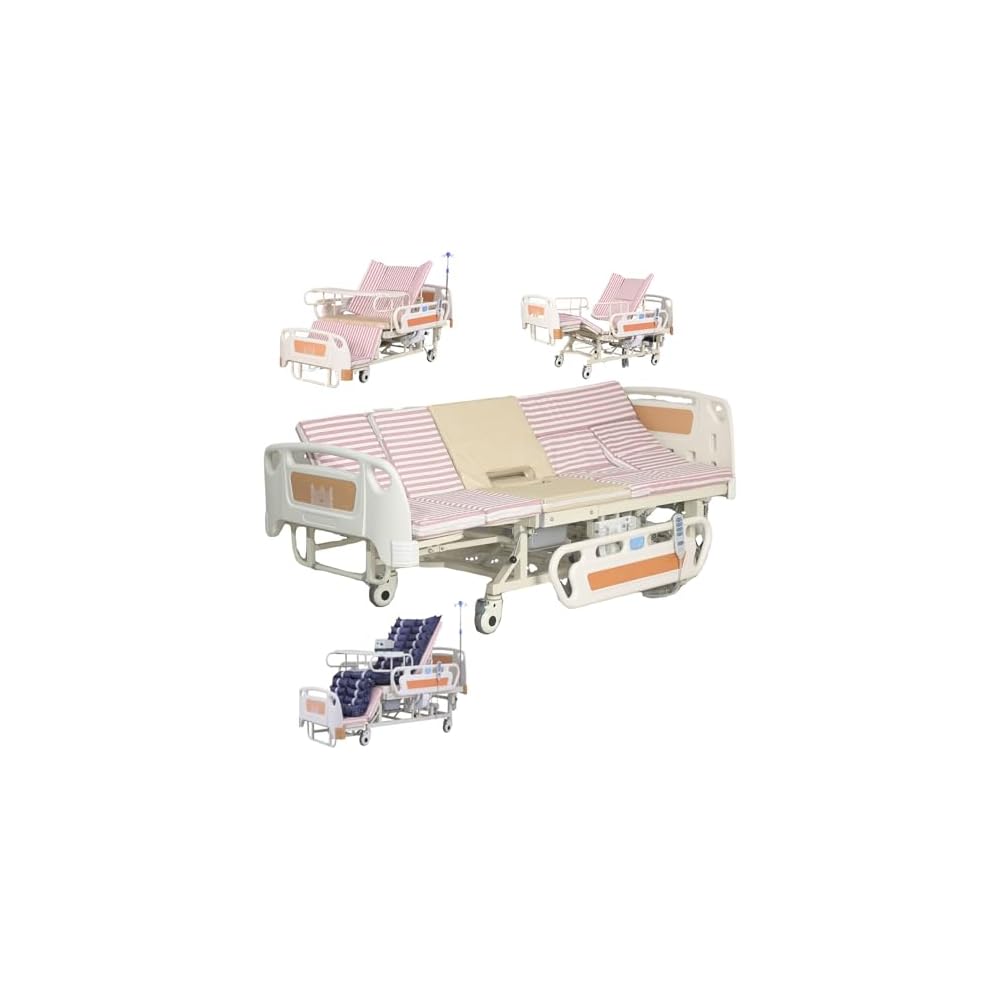 10 Function Electric Medical Beds with Lateral Tilting, Full Electric Hospital Beds for Home use with Air Cushion, IV Pole, Quiet Wheels, Up to 530 LBS