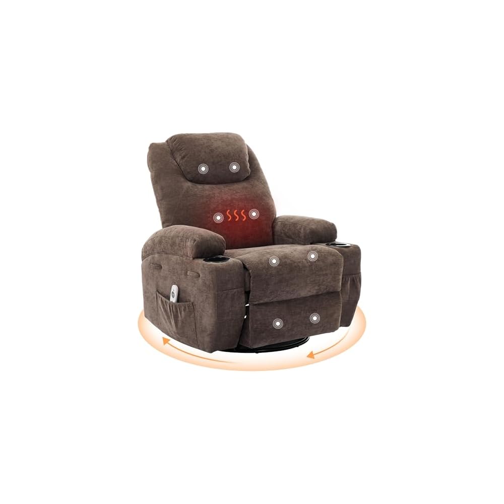 360°-drehbarer Schaukel- und Relaxsessel mit Massage- und Wärmefunktion für Erwachsene, elektrischer Gleit-Relax-Sessel mit weichem Polster und Seitentasche, bequemer Schaukelstuhl für Wohnzimmer oder Kinderzimmer