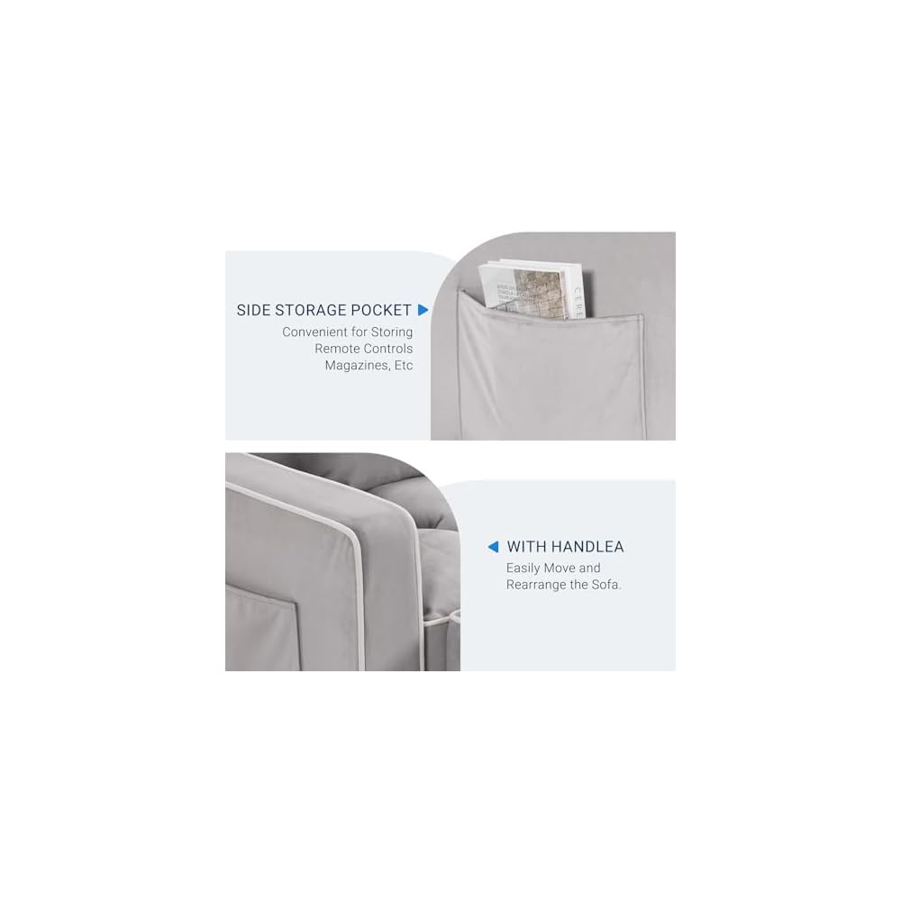 Schlafsofa-Sessel, 3-in-1 Schlafsofa mit 3-stufig verstellbarer Rückenlehne, ausziehbarer Schlaf-Sessel, strapazierfähiger Samtstoff, für Wohnzimmer, Schlafzimmer, Grau