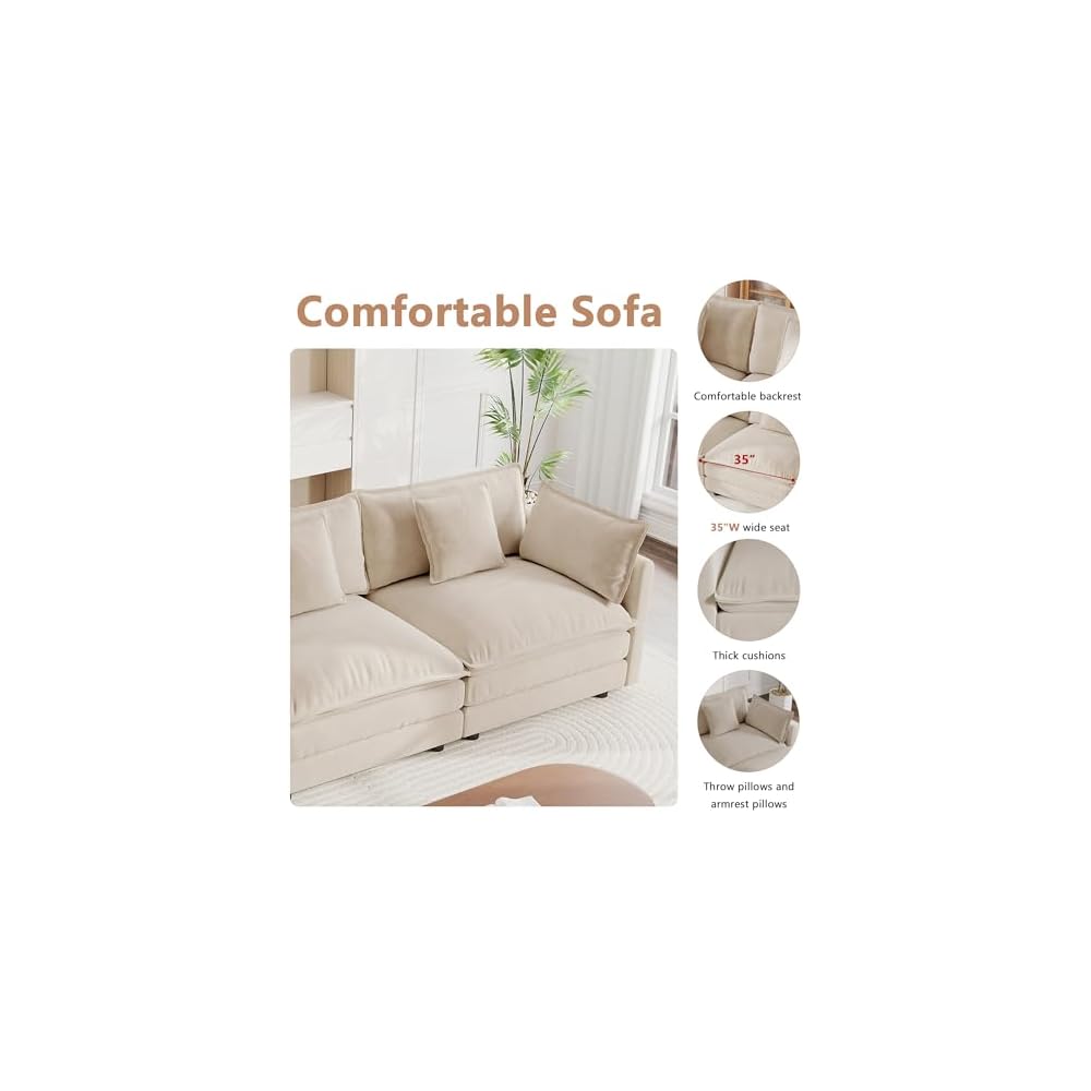 41,4" breites Einzelsofa, bequemer, tief gepolsterter Chenille-Sessel mit Zierkissen für Wohnzimmer, Schlafzimmer, Büro und Apartment, Hellkaffee