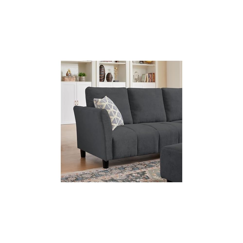 102" Verstellbares Ecksofa, L-förmiges Sofa mit Rückenkissen, modernes gepolstertes 6-Sitzer-Sofa-Set, seitenverkehrt montierbar, für Wohnzimmer, Apartment, Büro, Dunkelgrau