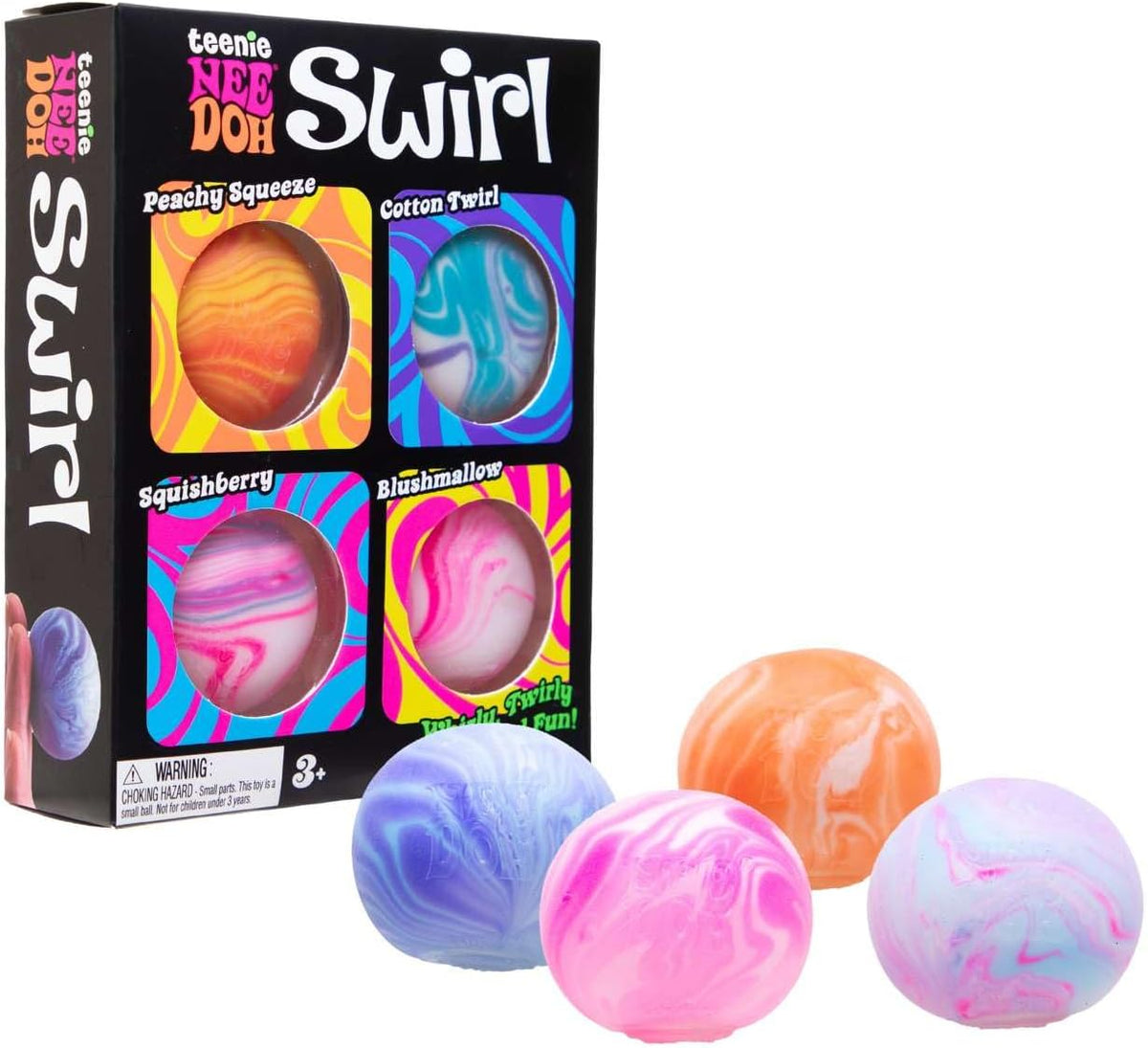 Schylling NeeDoh Teenie Swirl 4er-Pack – sensorisches Quetschspielzeug – 1,5″ im Durchmesser – Farben können variieren