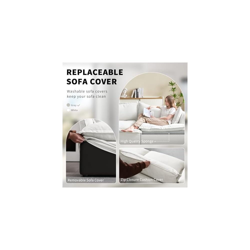 Cloud-Sektionssofas, mit Daunen gefülltes Sofa für das Wohnzimmer, modulare Cloud-Sofas, abnehmbare Sofabezüge, Cremeweiß