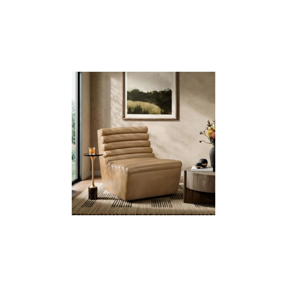 Corbin Vegan Leather Accent Chair with Channel Tufting in Toast