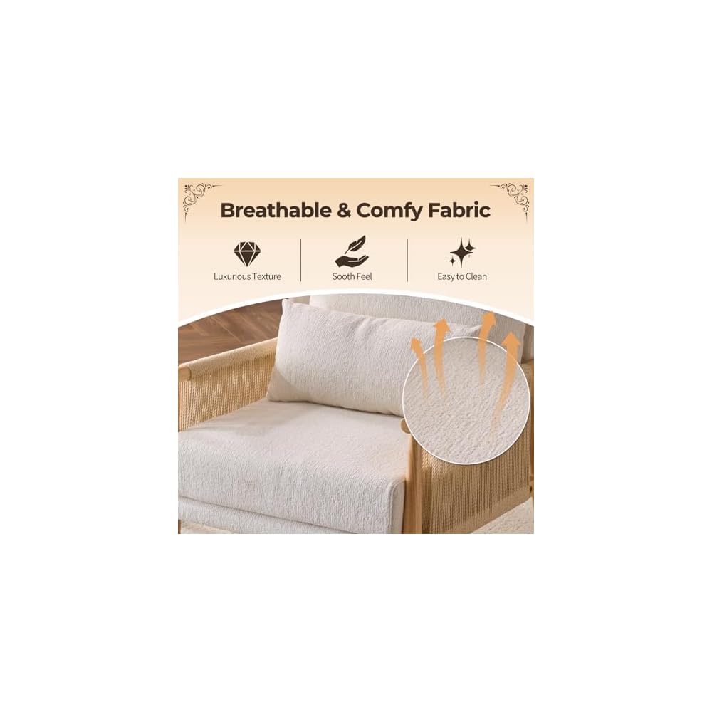 Cozy Accent Chair Braid Arms, Beige