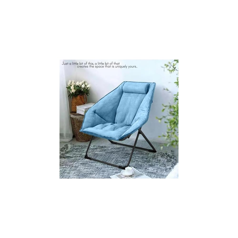 Hexagon Foldable Living Room Chair, Saucer Chair for Adults, Comfy Bedroom Lounge Chair, Moon Chair, Lazy Folding Chair for Dorm Rooms(Chair-Blue)