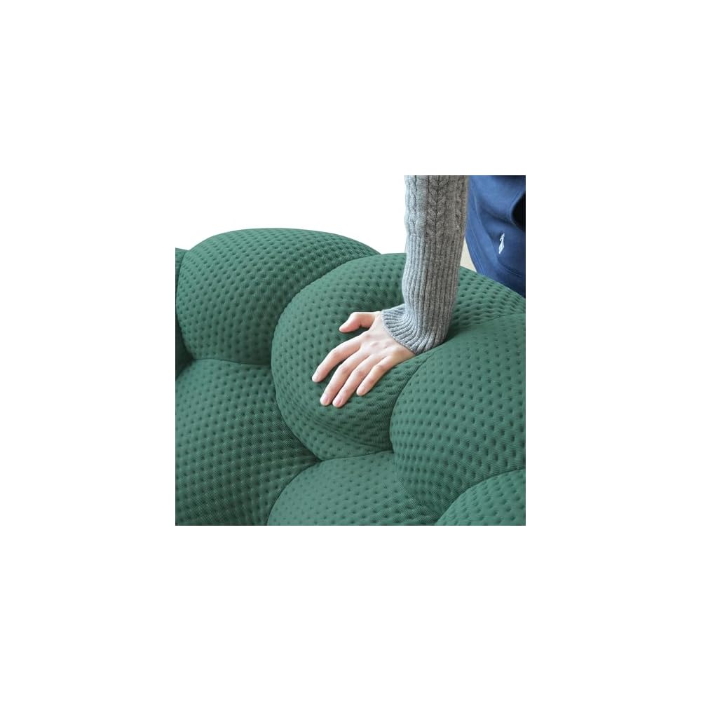 3 Seater Bubble Sofa Curved Couch, 98.43'' Comfy Upholstered Mesh Fabric Floor Sofa, 3D Honeycomb Shape Modern Couch for Living Room, Office, Apartment, Small Space (Green)