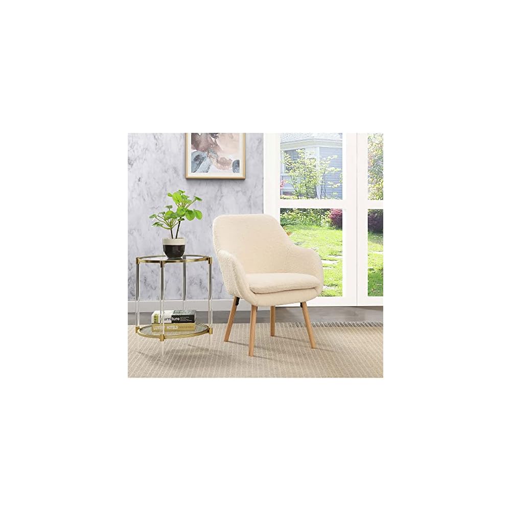 Take a Seat Charlotte Wingback Sherpa Accent Armchair 25.25" - Boho Transitional Boucle Lounge Chair for Office, Den, Living Room, Sherpa Cream